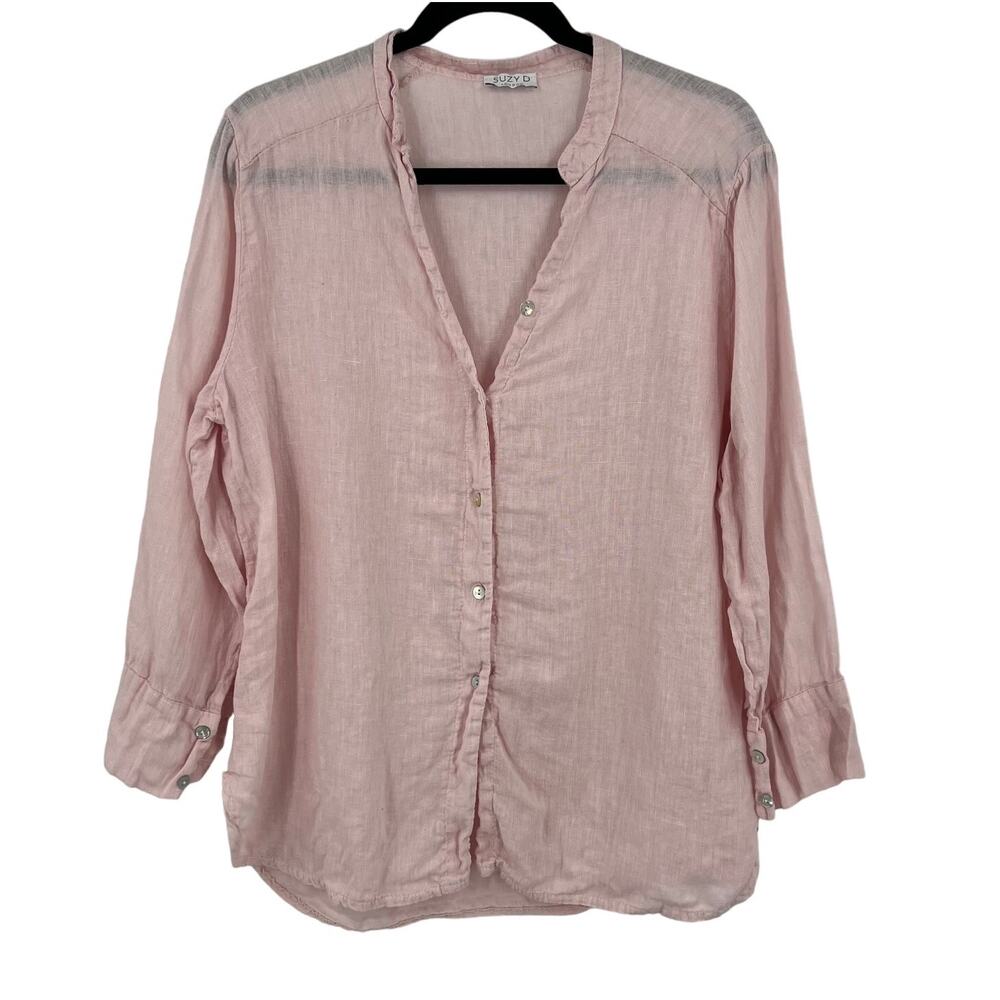 Suzy Dβ Light Pink 100% Linen Blend Button Front Blouse Long Sleeve Women's XL